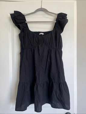 Black Ruffled Sleeve Mini Dress